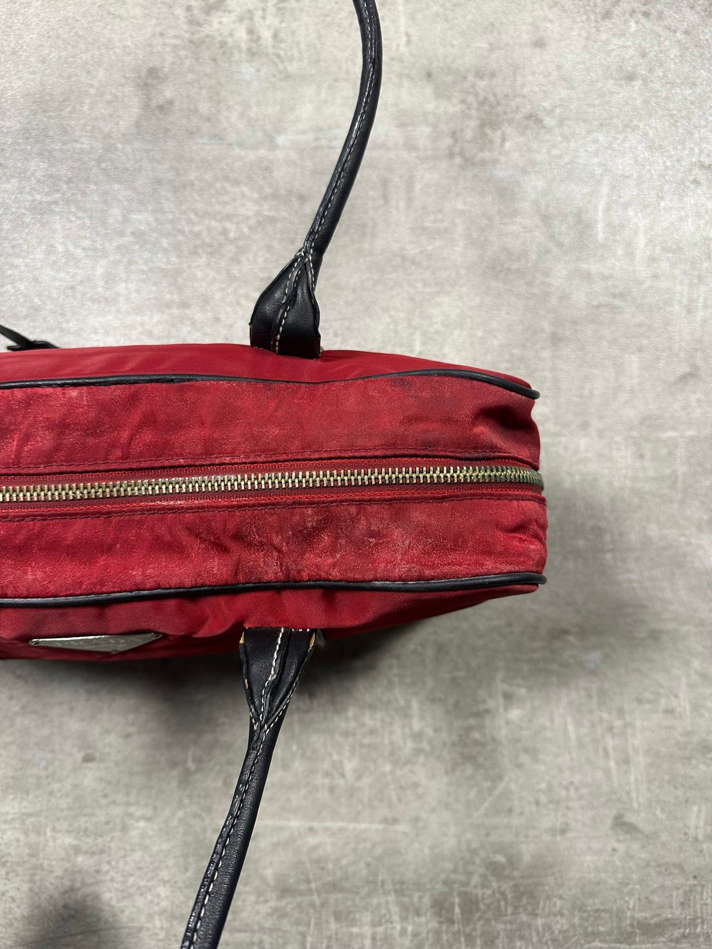 1990s PRADA RED NYLON SHOULDER BAG