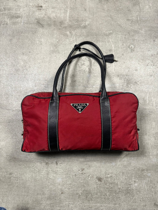 1990s PRADA RED NYLON SHOULDER BAG