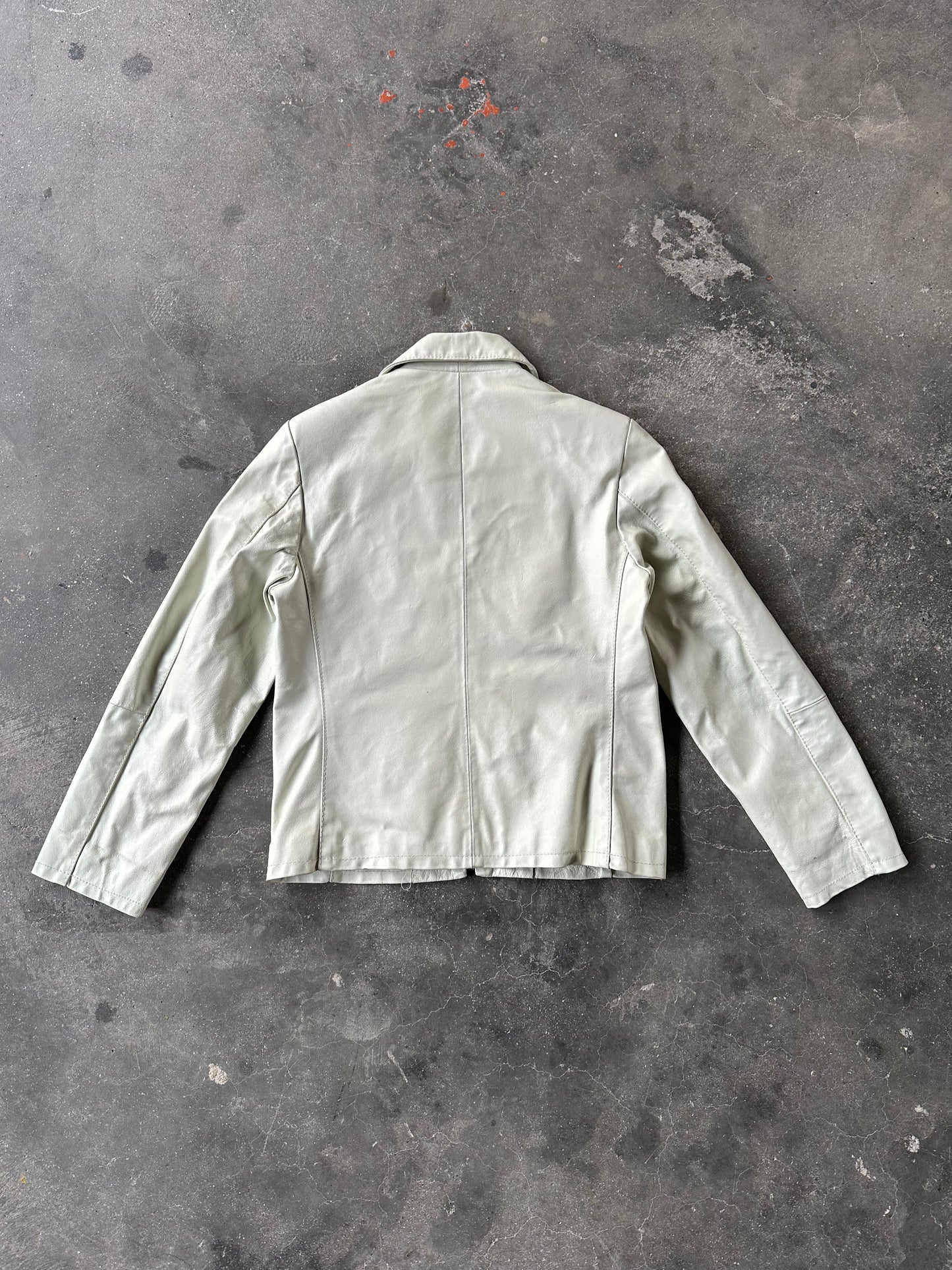 90s WHITE LEATHER JACKET CROP