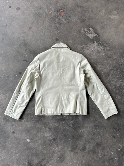 90s WHITE LEATHER JACKET CROP