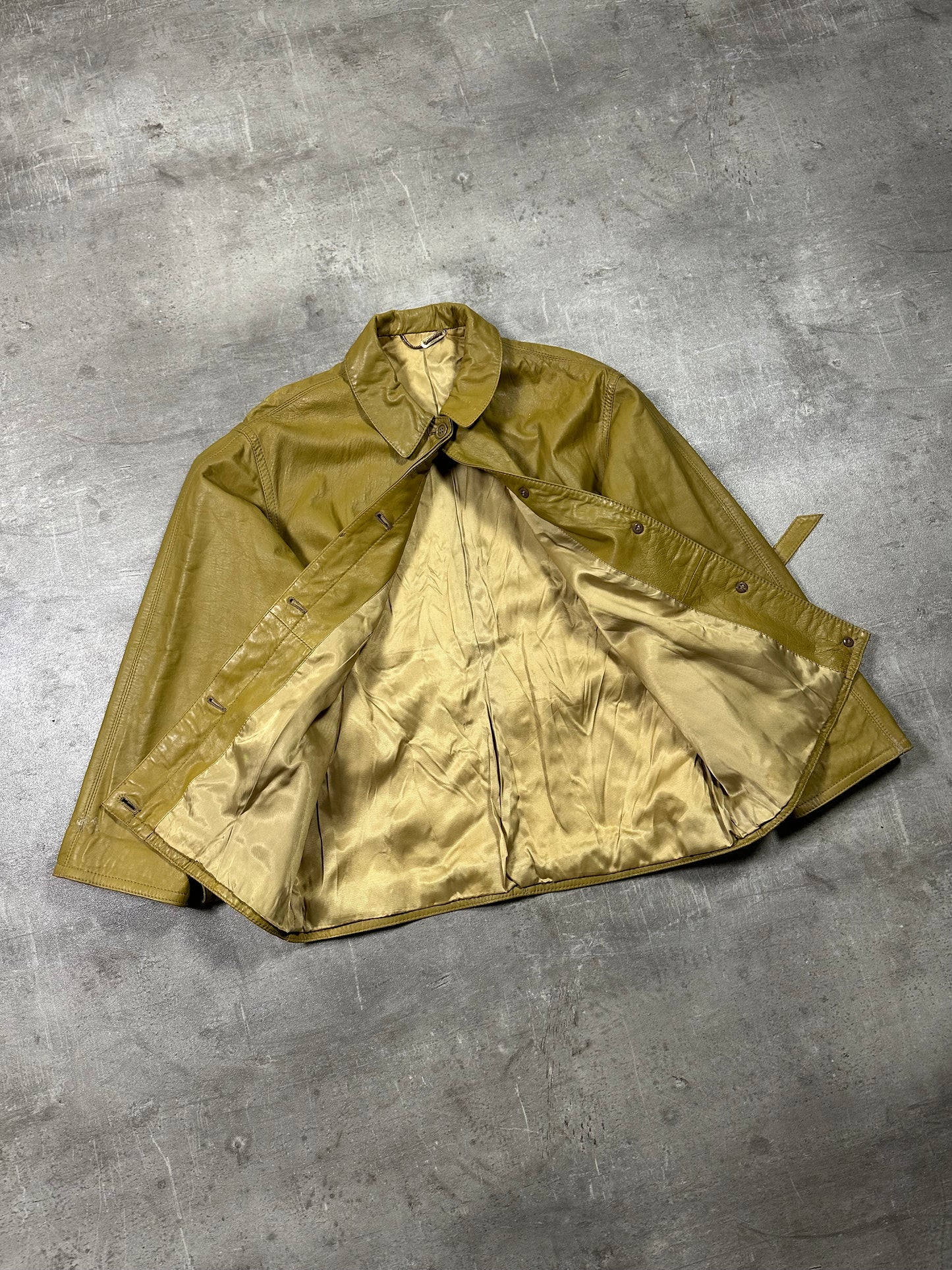 90s YELLOW LEATHER JACKET CROP