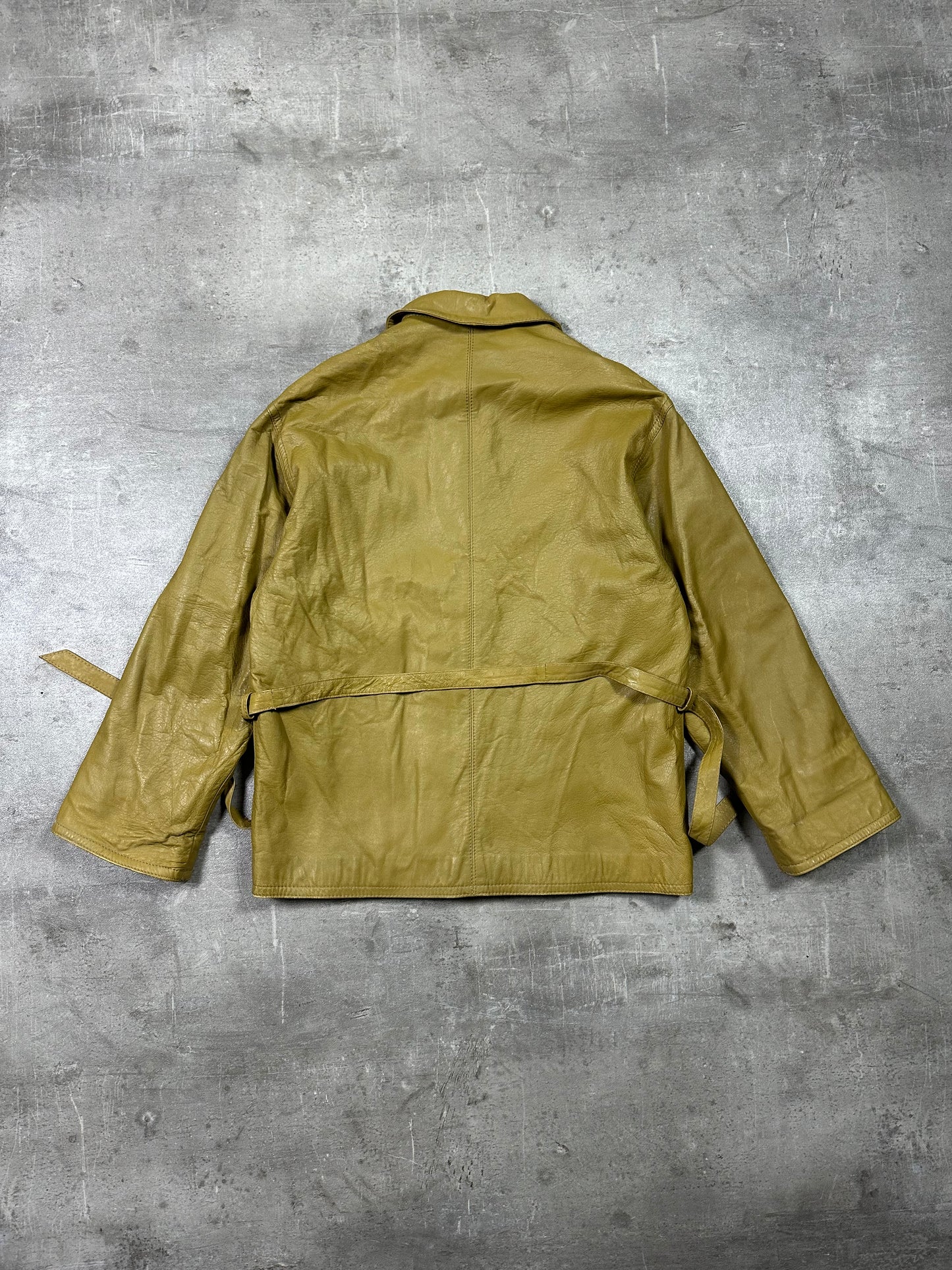 90s YELLOW LEATHER JACKET CROP