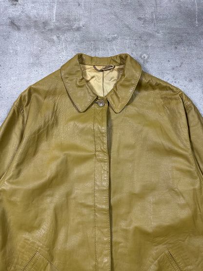 90s YELLOW LEATHER JACKET CROP