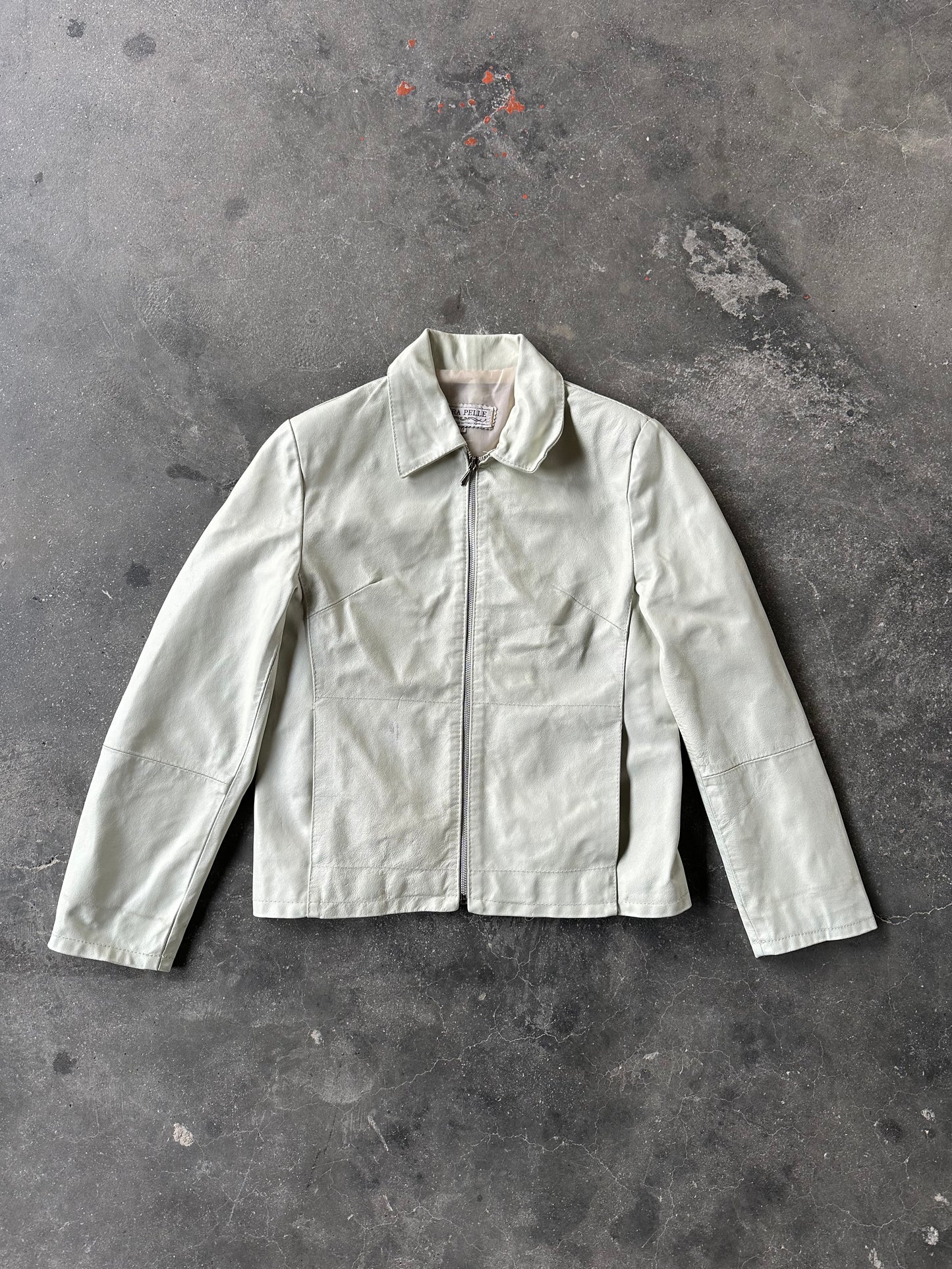 90s WHITE LEATHER JACKET CROP