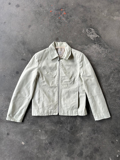 90s WHITE LEATHER JACKET CROP