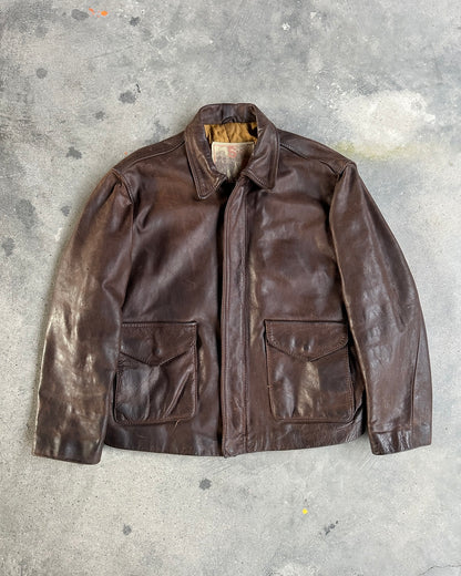 1980's VINTAGE LEATHER BROWN JACKET