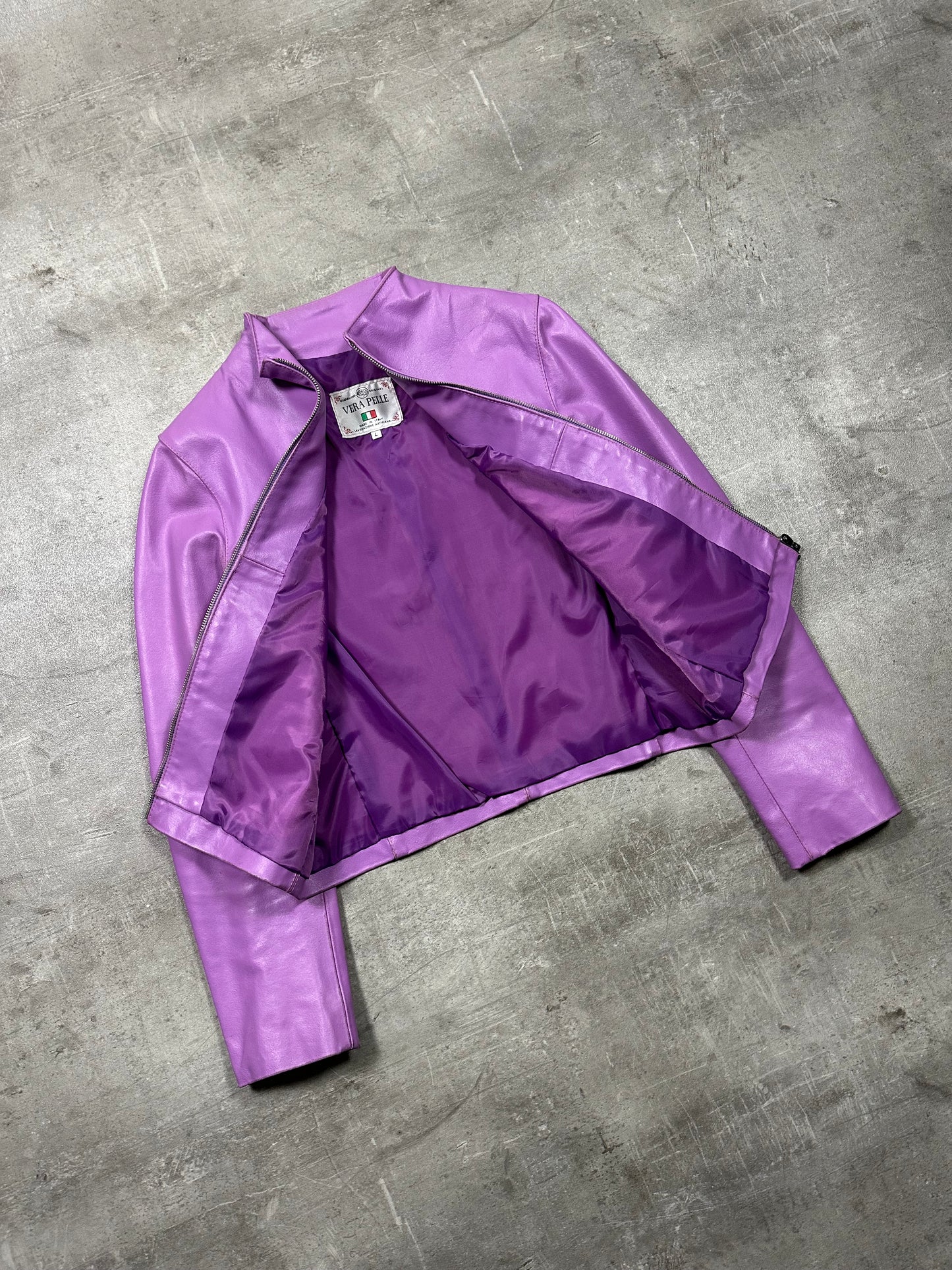 90s PINK LEATHER JACKET CROP