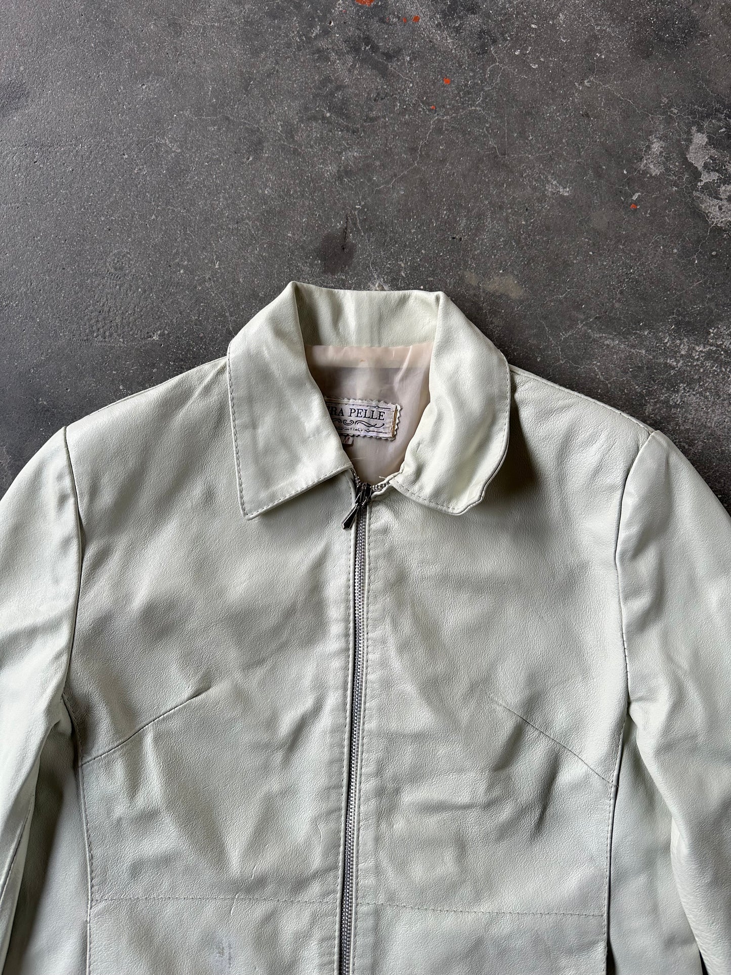 90s WHITE LEATHER JACKET CROP