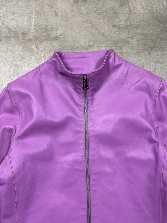 90s PINK LEATHER JACKET CROP