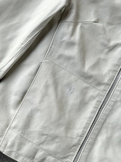 90s WHITE LEATHER JACKET CROP