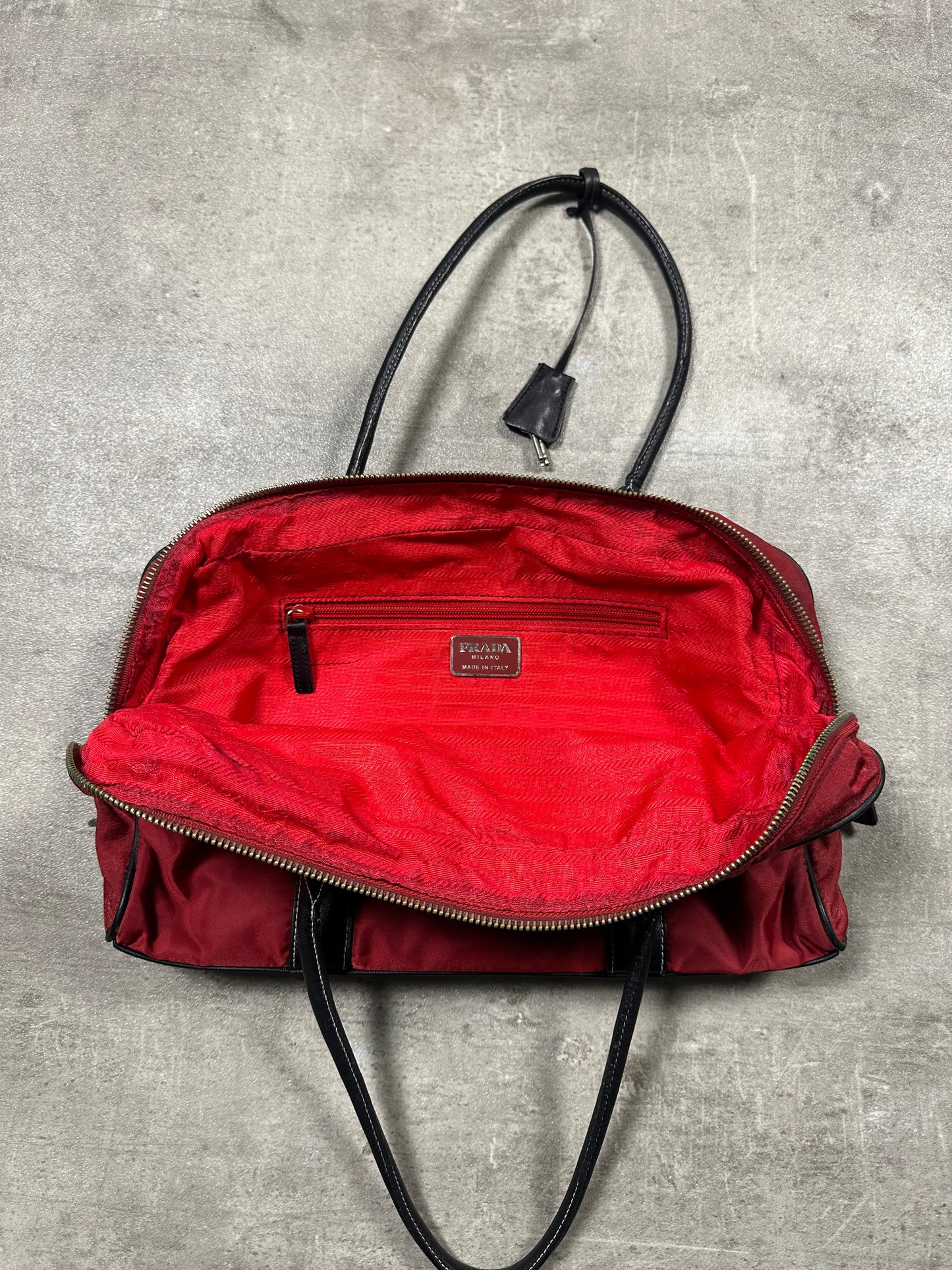 1990s PRADA RED NYLON SHOULDER BAG