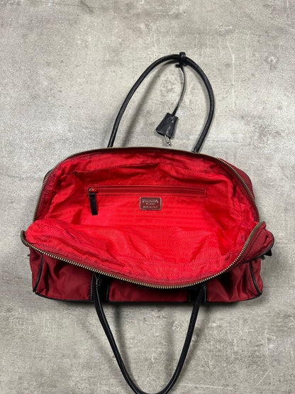 1990s PRADA RED NYLON SHOULDER BAG