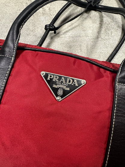 1990s PRADA RED NYLON SHOULDER BAG