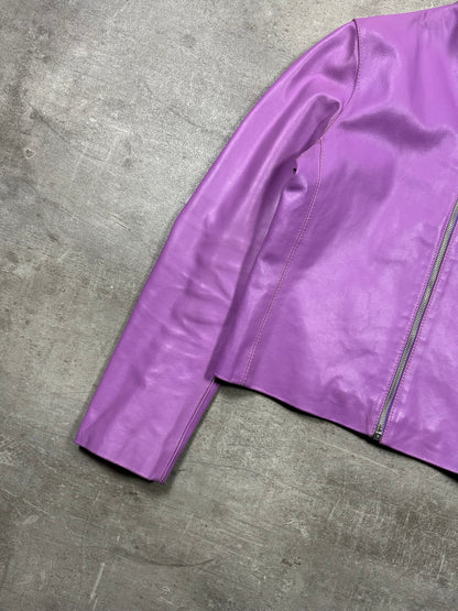 90s PINK LEATHER JACKET CROP