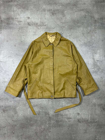 90s YELLOW LEATHER JACKET CROP