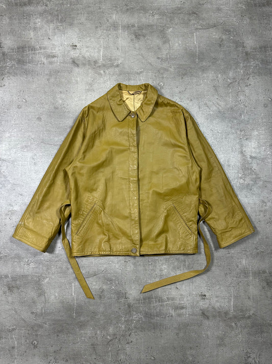 90s YELLOW LEATHER JACKET CROP
