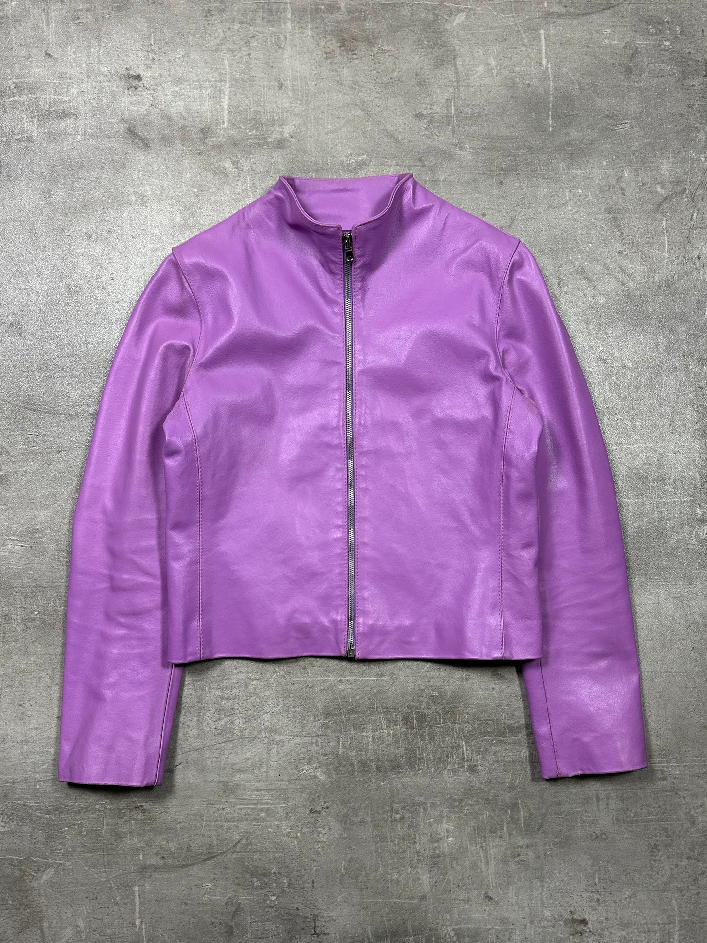 90s PINK LEATHER JACKET CROP
